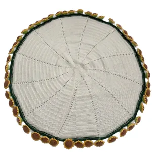Handmade crochet round sunflower blanket white cozy home decor throw mat elegant table cover.