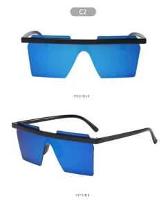 Occhiali da sole alla moda con lente a specchio blu stile di strada da donna trendy