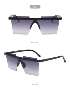 Eleganti occhiali da sole alla moda sfumati viola con montatura nera per le donne.