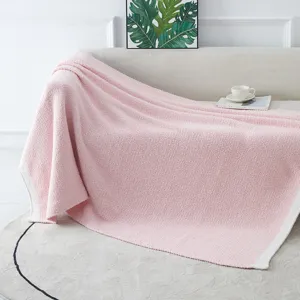 2024 New plush knitted blanket thick soft home textile cozy throw blanket in pink color