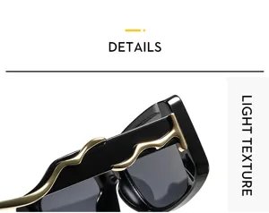 Retro quadratische Sonnenbrille fuer Damen und Herren schwarzer Rahmen mit Goldwellen Design