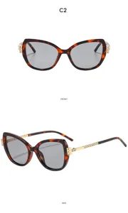 Modische Strass Katzenauge Sonnenbrille Damen, stilvoller Schildpatt Rahmen UV Schutz.