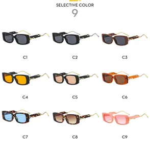 2026 neue quadratische Retro Sonnenbrille mit wellenförmigen Metallbügeln, 9 modische Farbvarianten.
