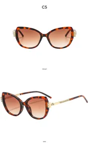 Detailansicht moderner Strass-Cat-Eye-Sonnenbrille mit modischen Farbverlauf-Gläsern.