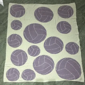Cozy plush feather yarn blanket with cute volleyball jacquard pattern, soft throw blanket.
