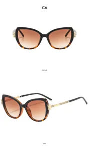 Detaillierte Nahaufnahme von stilvollen Strass-Cat-Eye-Sonnenbrillen mit Farbverlauf.