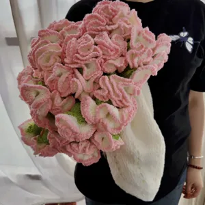 Handmade crochet carnation flower bouquet blanket creative cozy knit throw gift for women