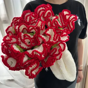 Handmade crochet carnation bouquet blanket creative gift cozy knitted flower throw blanket.