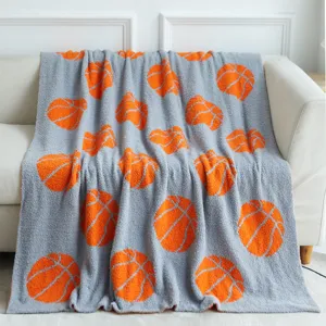 Polyester Knitted Jacquard Throw Blanket Sports Ball Pattern Soft Warm Bed Blanket