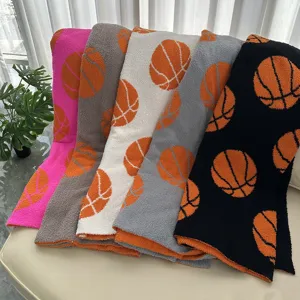 Cozy basketball jacquard fuzzy blanket, soft throw blanket for couch bedroom, multi-color