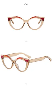 Lunettes anti-lumière bleue œil-de-chat rétro avec monture marron et rouge pour femmes.