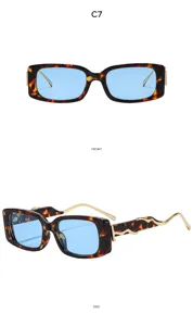 Retro quadratische Sonnenbrille mit Schildpatt-Gestell und goldenen Wellenbügeln.