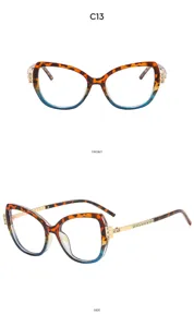 Modische Strass Katzenauge Sonnenbrille, schicker Schildpatt blau Verlaufsrahmen.