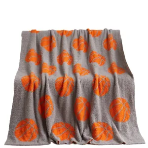 Cozy basketball pattern plush throw blanket, soft semi-velvet knitted blanket for home.