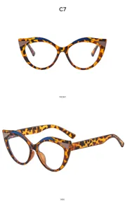 Vue détaillée de la monture de lunettes œil-de-chat léopard rétro anti-lumière bleue C7.