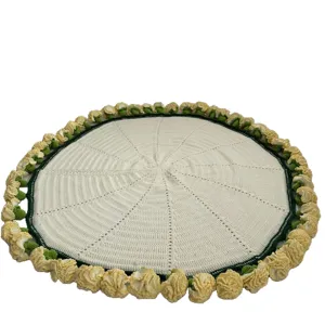Handmade crochet round flower blanket edge decorative mat cozy home decor rug gift