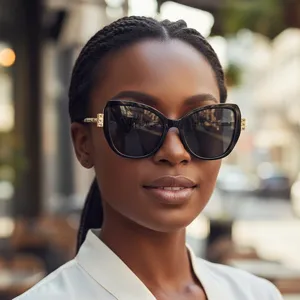 Modische Diamant-Cat-Eye-Sonnenbrille für Damen, Outdoor UV-Schutz stilvolle schwarze Brille