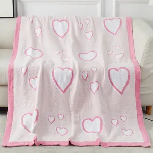 Cozy pink heart pattern fleece blanket for Valentine's Day gift and home decor soft throw.