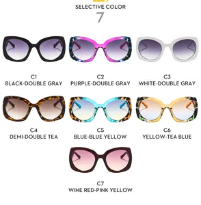 Mujeres moda gafas de sol ojo de gato gran marco bloqueo de color tendencia elegante