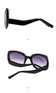 Vista detallada de gafas de sol modernas con lentes degradadas moradas y montura.