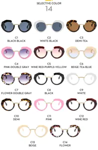 Gafas de sol redondas geométricas de moda para mujer y gafas de luz azul en 14 colores elegantes.