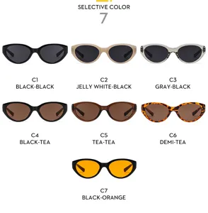 Detailed view of fashionable cat eye sunglasses in seven stylish color variants for women.