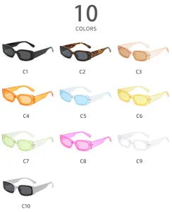 Dettaglio occhiali da sole rettangolari multicolore alla moda, collezione streetwear.
