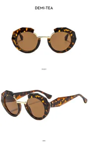 Gafas de sol poligonales para mujer, montura de carey vintage con puente de metal dorado.