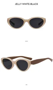 Trendy fashion cat-eye sunglasses featuring jelly white frame and brown temples, summer.
