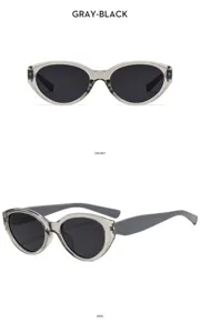 Fashionable cat eye sunglasses for women, trendy gray black frame UV protection sun glasses.
