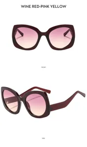 Gafas de sol estilo ojo de gato oversize para mujer con montura burdeos y lentes degradadas.