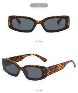 Occhiali da sole rettangolari con stampa leopardata retrò chic moda streetwear protezione UV.