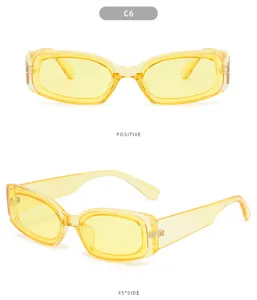 Occhiali da sole gialli trasparenti moda estiva retro stretti rettangolari hip hop chic