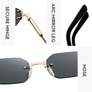 Gafas de sol rectangulares sin montura con bisagras detalladas para exteriores y ocio.