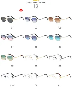 Gafas de sol de polígono sin montura de moda con múltiples opciones de colores degradados.