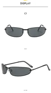 Gafas de sol ovaladas de metal vintage para hombres y mujeres, protección solar negra.