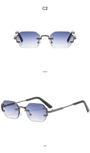 Modernas y elegantes gafas de sol poligonales sin montura con un degradado azul.