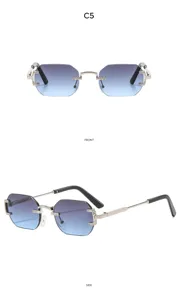 Gafas de sol sin montura azul degradado de lujo con elegantes detalles metálicos.