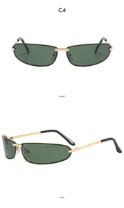 Gafas de sol ovaladas vintage de metal hombre mujer protección UV tendencia vista detallada.