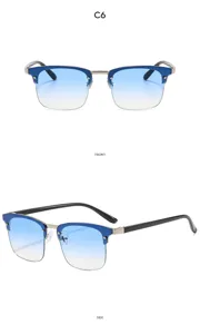 Retro zonnebril met blauw verloop en half montuur voor hippe straatstijl en dagelijkse zon.