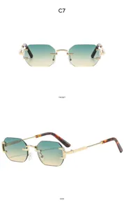 Gafas de sol sin montura octogonales verdes degradadas para hombre y mujer, montura dorada.