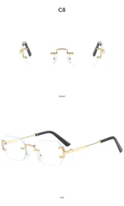 Gafas de sol sin montura poligono cortado con metal dorado estilo de lujo chic.