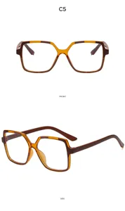 Vue détail de lunettes anti-lumière bleue carrées élégantes avec écaille et monture marron.
