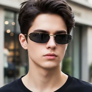 Gafas de sol ovaladas de metal retro para hombres y mujeres, protección solar elegante.