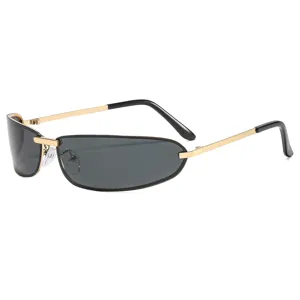 Gafas de sol ovaladas estrechas retro para hombres mujeres, montura de metal de moda.