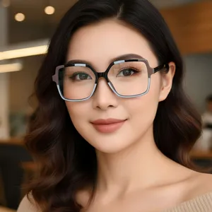 Monture de lunettes carree bloc de couleur anti-lumiere bleue pour femmes mode chic
