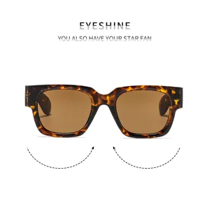 Detailansicht der stylischen quadratischen Sonnenbrillen in Schildpattoptik mit Braunglas.