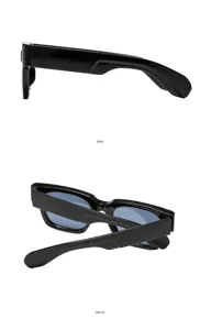 Detailansicht von Seite und Rückseite trendy schwarzer Sonnenbrille mit elegantem Gestell.