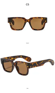 Detailansicht trendiger klobiger quadratischer Schildpatt-Sonnenbrille mit braunen Gläsern.