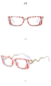 Gafas de sol de serpiente para mujer, montura rectangular con estampado de cebra rojo blanco.